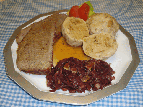 Sauerbraten with Bread Dumplings and Red Cabbage